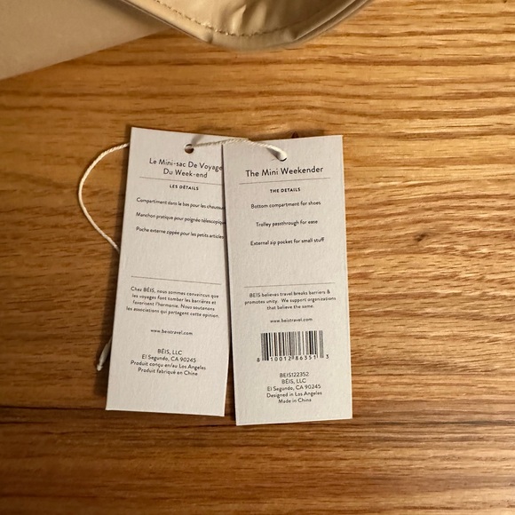 BEIS Mini Weekender Travel Bag Beige - Picture 3 of 6